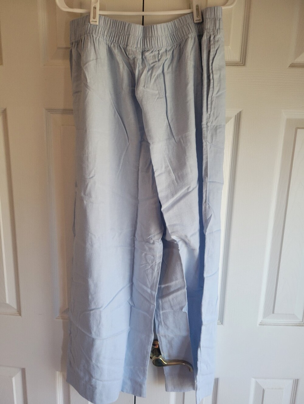 Womens Light Blue Elastic-Waist Casual Pants Linen